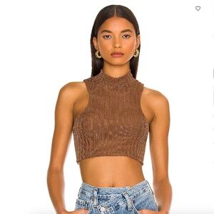 NWT Adalyn Tank Camila Coelho Crop Mock Neck Tank Chocolate Brown Shimmer XXS